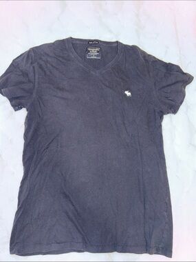 Abercrombie & Fitch Men’s Dark Navy V-Neck Tee with White Logo